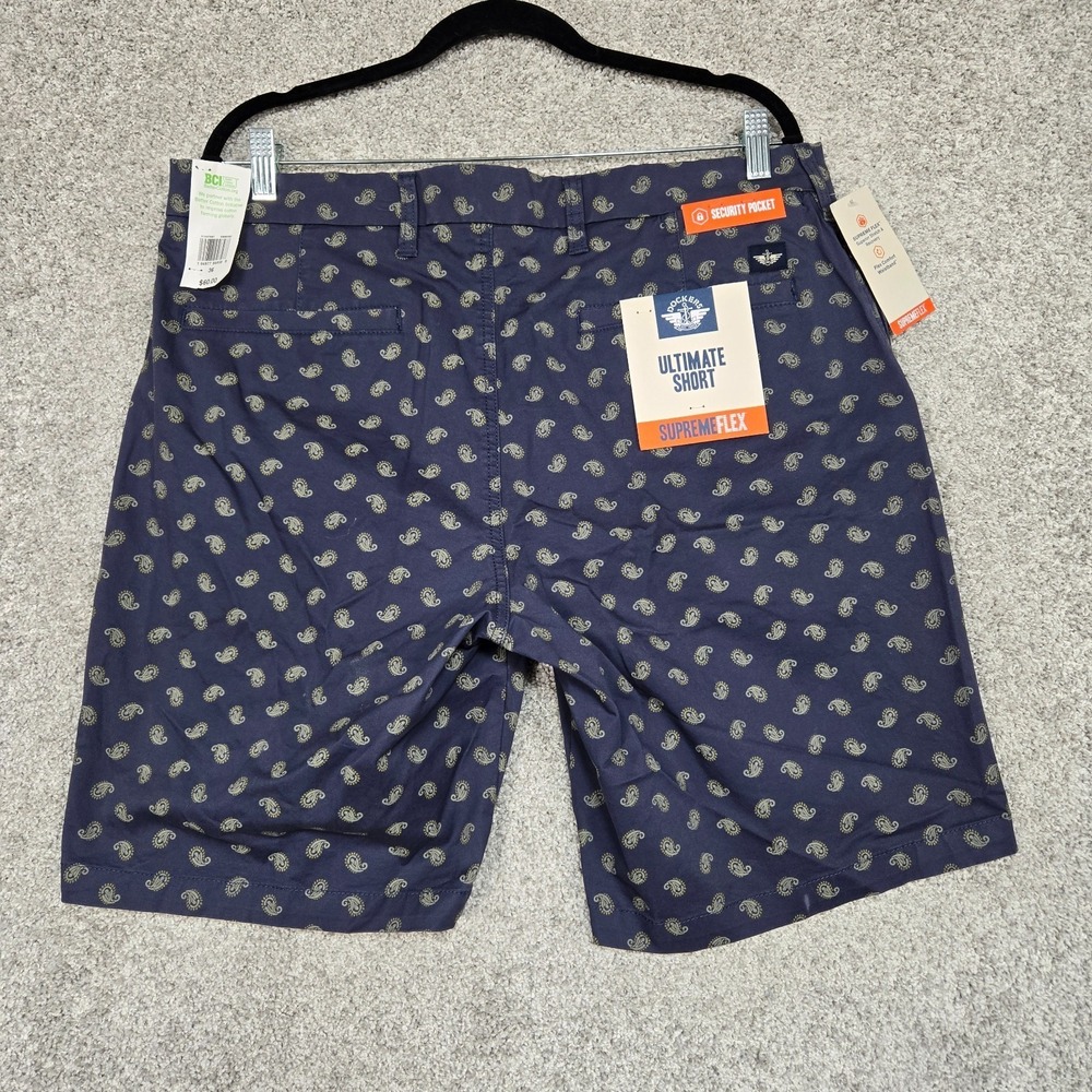 Dockers Ultimate Short Mens 36x9 blue Paisley print Chino Supreme Flex NEW